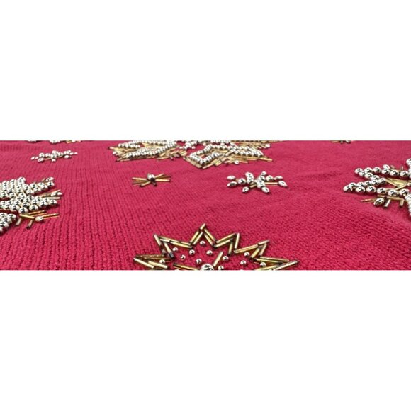 Victoria Jones Sweater Womens Medium Red Christmas Gold Snowflakes Tunic Beaded - Picture 3 of 12